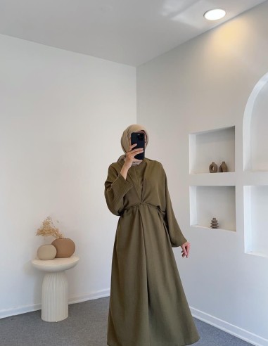 61596 yarasa kol elbise -Yeşil