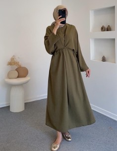 61596 yarasa kol elbise -Yeşil