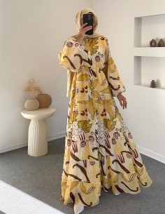 2518 Çiçek elbise - yeşil sarı