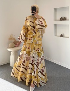 2518 Çiçek elbise - yeşil sarı 2