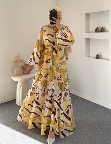 2518 Çiçek elbise - yeşil sarı