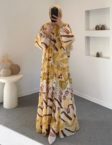 2518 Çiçek elbise - yeşil sarı