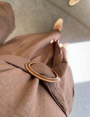 51530 keten elbise - Kahverengi