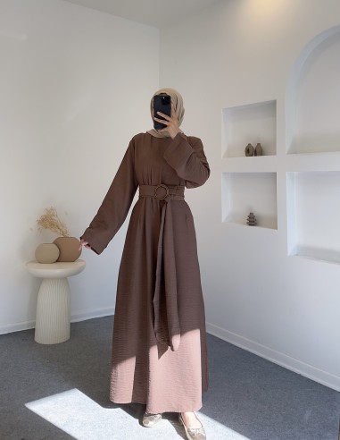 51530 keten elbise - Kahverengi