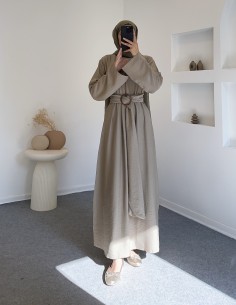 51530 keten elbise - Yeşil