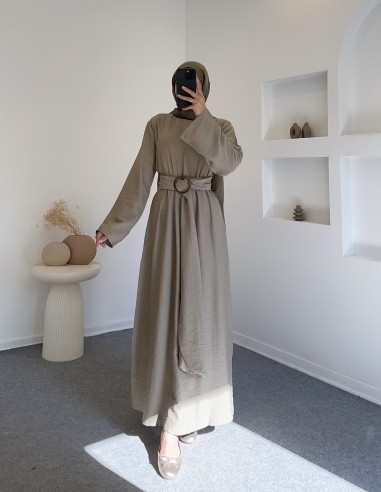 51530 keten elbise - Yeşil