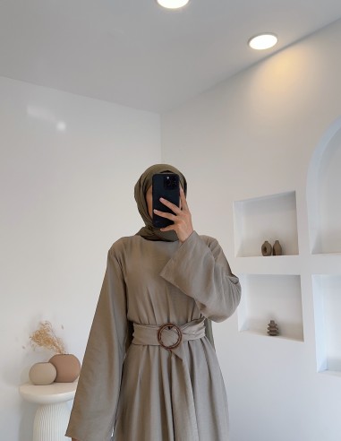 51530 keten elbise - Yeşil