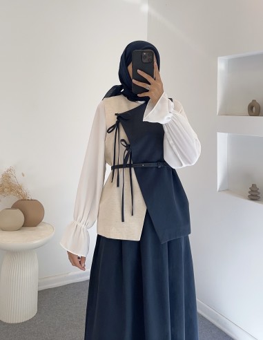 51136 kemerli etek takım -Lacivert