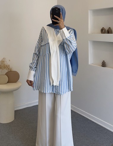 8752 yaka detay gömlek- mavi