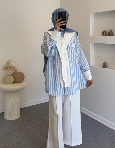 8752 yaka detay gömlek- mavi