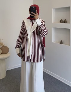 8752 yaka detay gömlek-Bordo