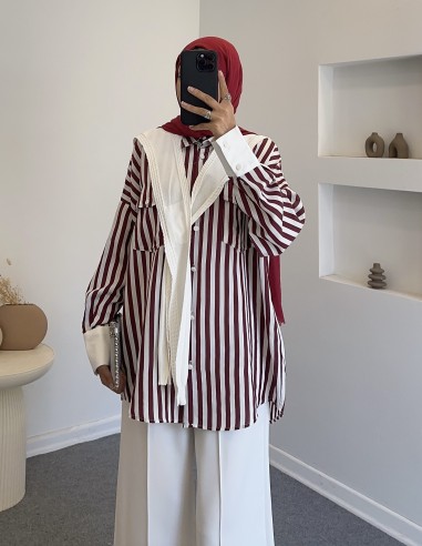 8752 yaka detay gömlek-Bordo