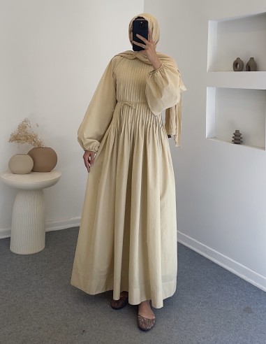 25169 nervürlü elbise - sarı