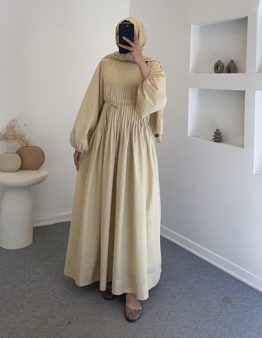 25169 nervürlü elbise - sarı