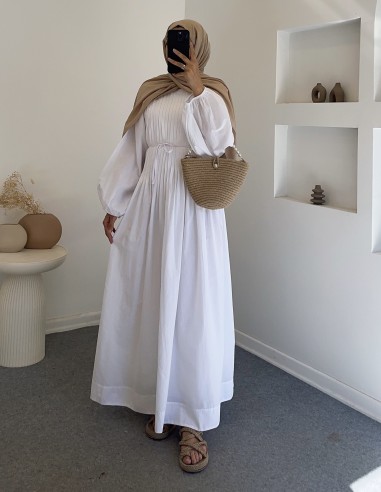 25169 nervürlü elbise - beyaz