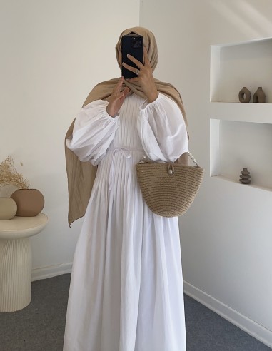 25169 nervürlü elbise - beyaz