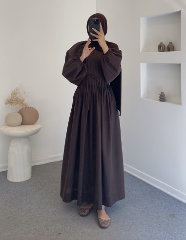 25169 nervürlü elbise - Kahverengi