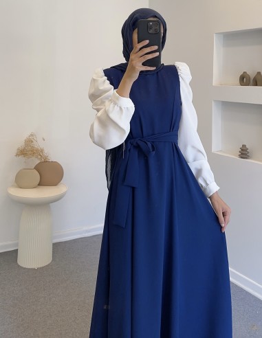 2003 kolu şifon gömlek elbise- Lacivert