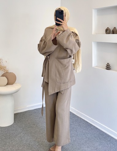 20035 cep detay keten takım - Bej