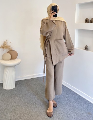 20035 cep detay keten takım - Bej