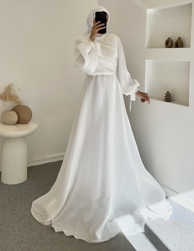 3023 rüya drapeli elbise - Beyaz