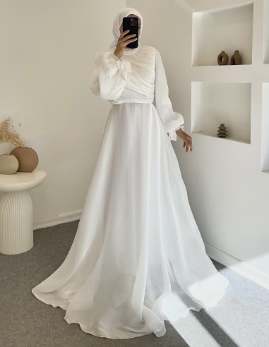 3023 rüya drapeli elbise - Beyaz