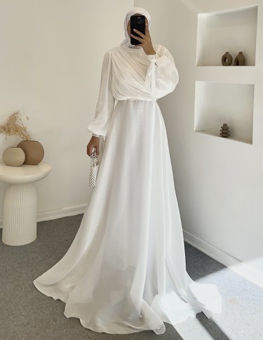 3023 rüya drapeli elbise - Beyaz