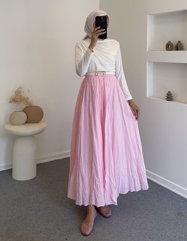 608 pamuk vual astarlı etek -Pembe