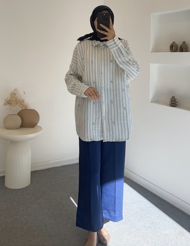 5183 taş detaylı tunik - Mavi