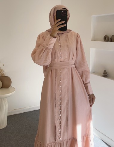 7864 miray elbise -pudra pembe