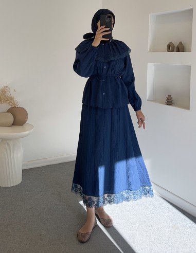 2723 güpür detay takım -Lacivert