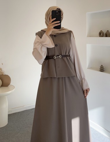 7034 dora ceket etekli takım - kahve