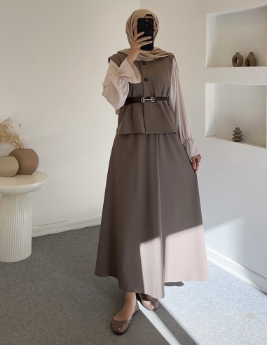 7034 dora ceket etekli takım - kahve