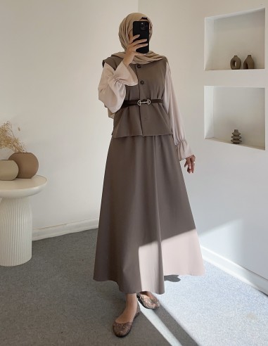 7034 dora ceket etekli takım - kahve