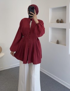 51414 nervürlü gömlek - bordo