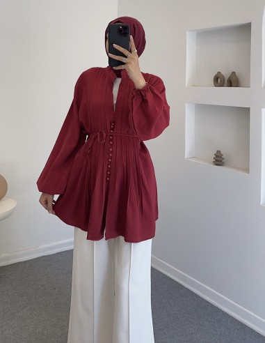 51414 nervürlü gömlek - bordo