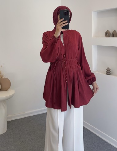 51414 nervürlü gömlek - bordo