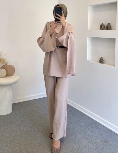 8727 şal yaka takım - Bej