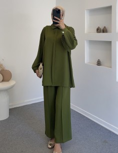 7262 pliseli kol takım- yeşil