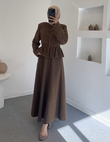 3018 gömleği fırfırlı takım- kahvere