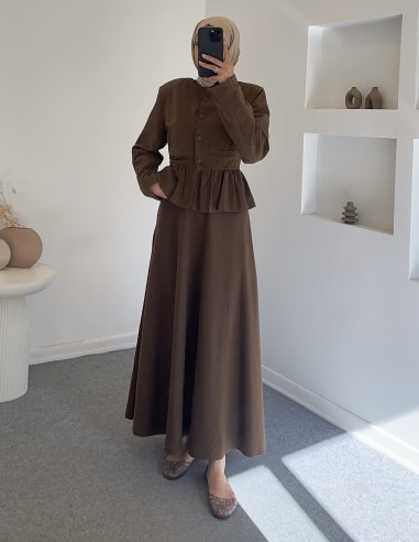 3018 gömleği fırfırlı takım- kahvere