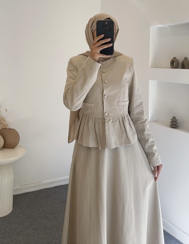 3018 gömleği fırfırlı takım-Bej