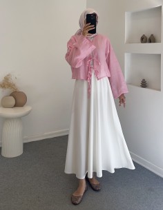 29163 saf keten bluz -Pembe
