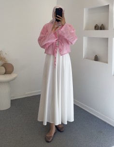 29163 saf keten bluz -Pembe 2