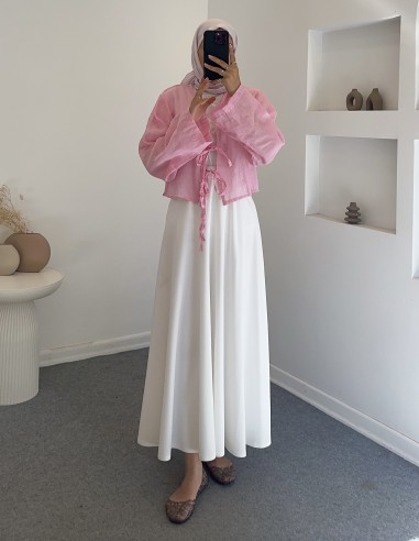 29163 saf keten bluz -Pembe