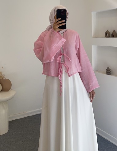 29163 saf keten bluz -Pembe