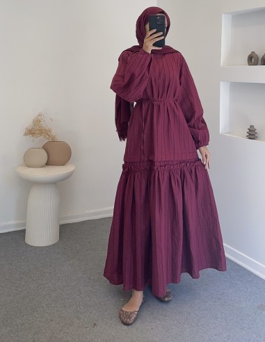 10188 fırfır detay elbise -  vişne