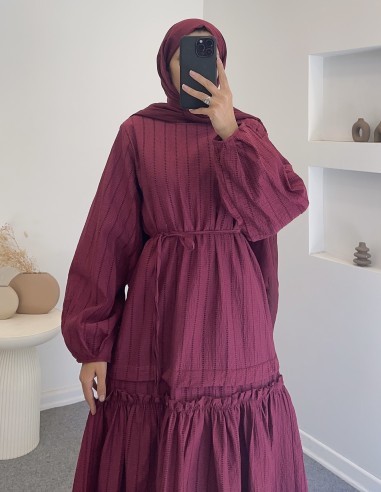 10188 fırfır detay elbise -  vişne