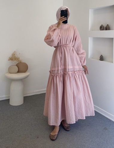 10188 fırfır detay elbise - pembe