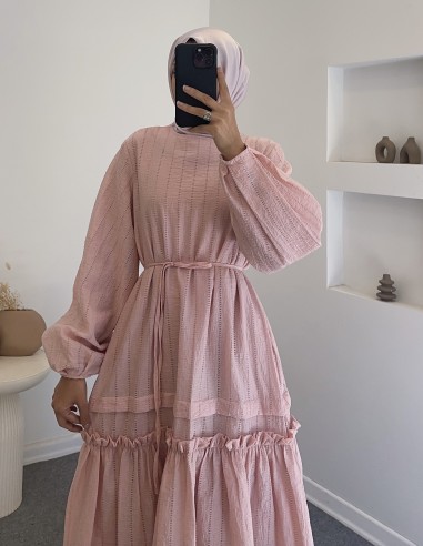 10188 fırfır detay elbise - pembe